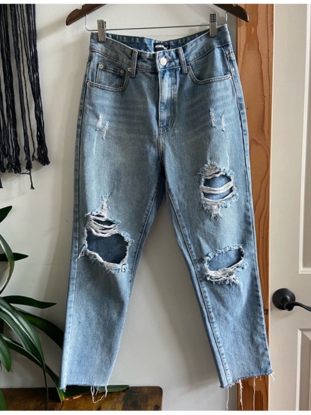 Momokrom, medium wash straight leg jeans